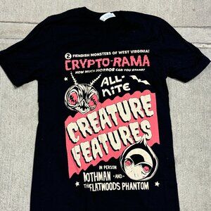 Crypto-rama Creature Features Tee feat. Mothman and Flatwoods Monster